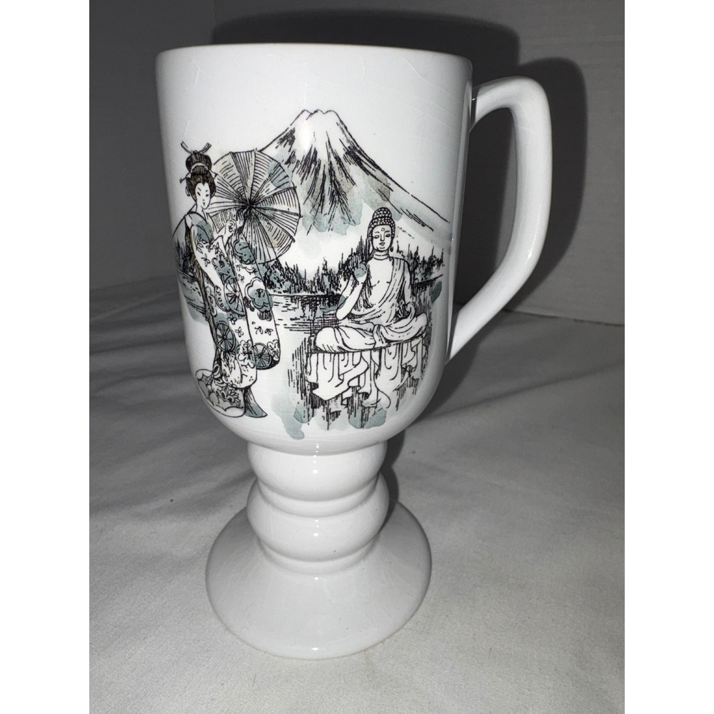 Kaysons Fine Ironstone Japan Mt Fuji Buddha Geisha Continental Cup Mug Vintage